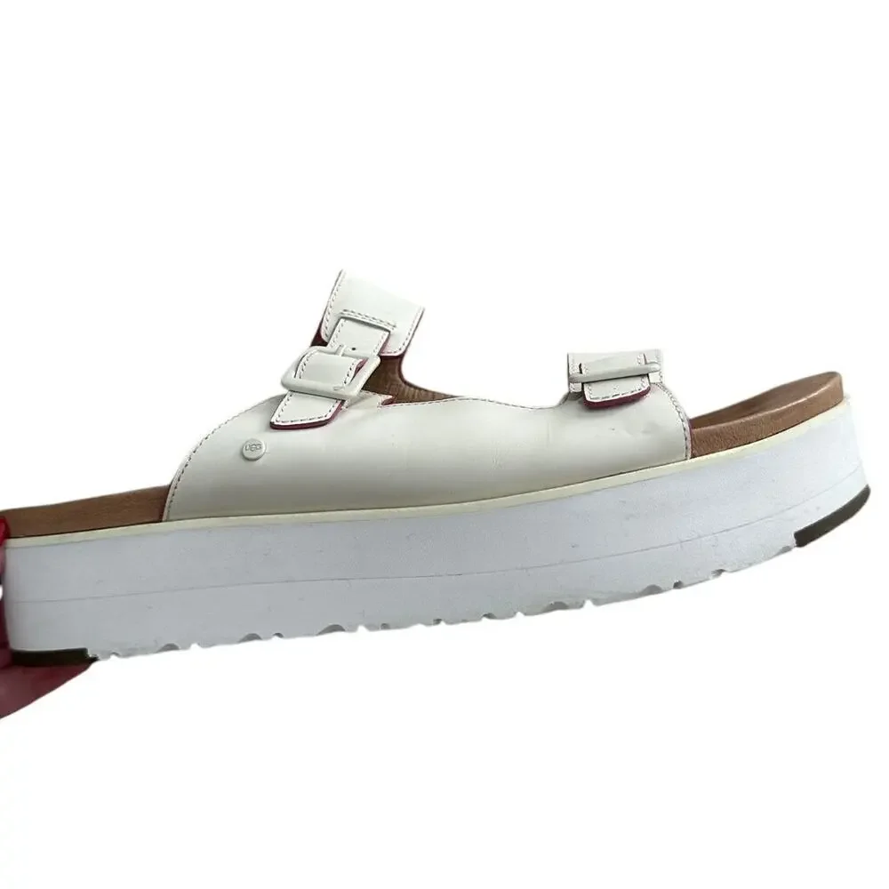 UGG Hanneli Leather Slide Platform Sandals - White Adjustable Straps - SZ 11